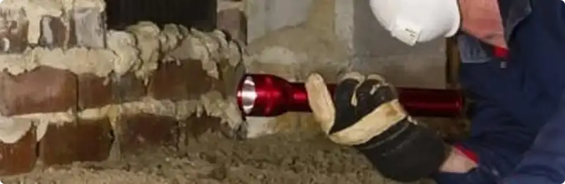Pest control technician inspecting a crawl space for ant activity in Matthews, NC