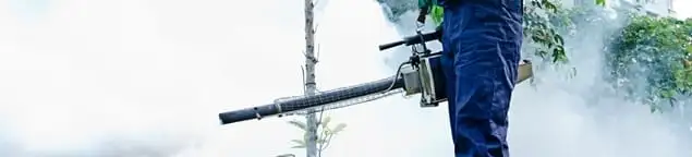Pest control technician fogging an outdoor area for insect control in Charlotte, NC